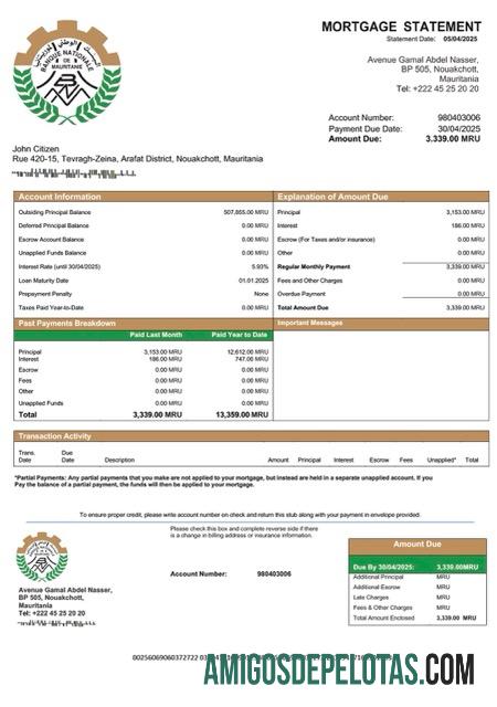 imprimível Mauritânia Banque Nationale De Mauritanie (BNM) Declaração de hipoteca Word e modelo PDF